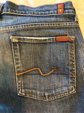 7 For All Mankind Dark Blue Denim Jeans with Contrast Stitching